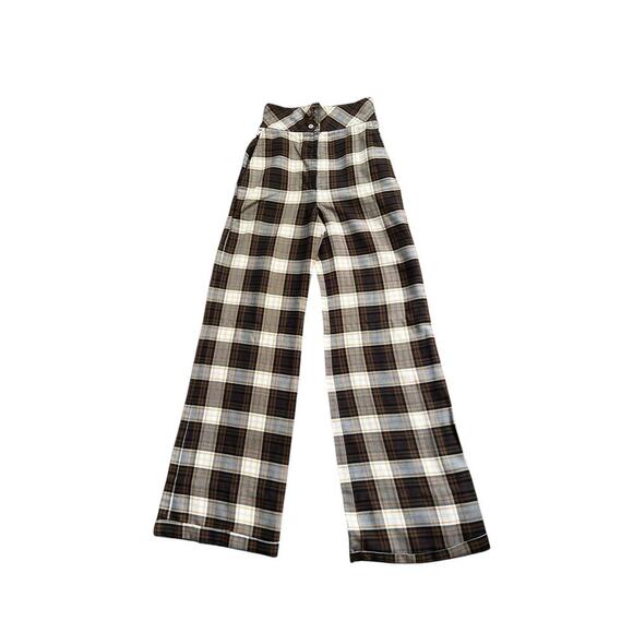 Unbranded Pants - Vintage 1970s Pants‎ Plaid Disco Flare Trousers Bell Bottoms 24X31